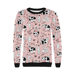 Cows milk product pink background Women's Crew Neck Sweatshirt