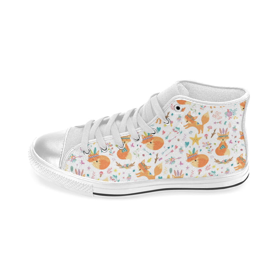 cute tribal fox pattern Women's High Top Canvas Shoes White