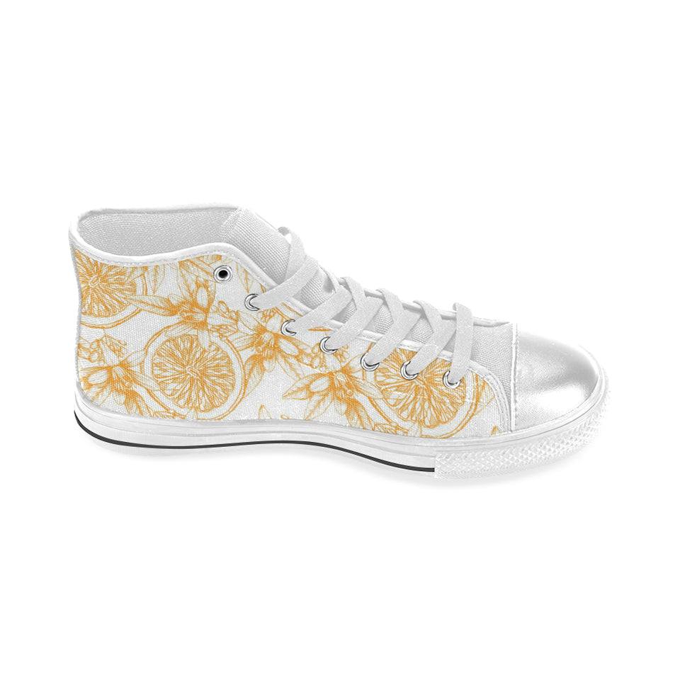 hand drawn orange fruit pattern Women's High Top Canvas Shoes White