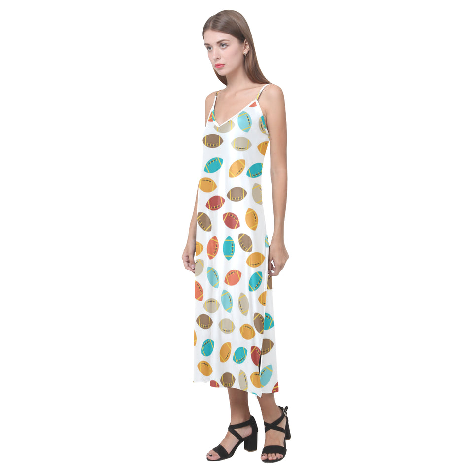 Colorful american football ball pattern V-Neck Open Fork Long Dress