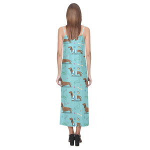 Dachshund decorative background V-Neck Open Fork Long Dress