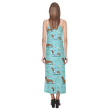 Dachshund decorative background V-Neck Open Fork Long Dress