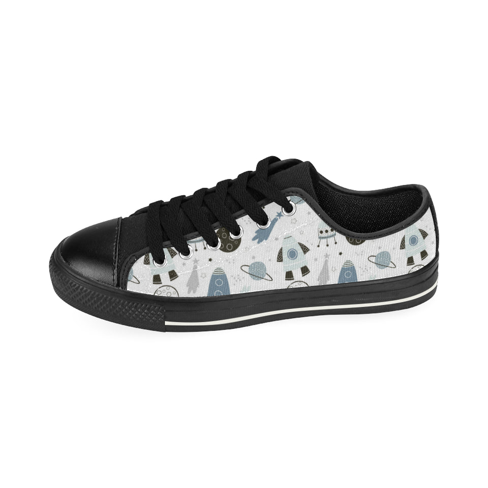 Hand drawn space elements space rocket star planet Men's Low Top Canvas Shoes Black