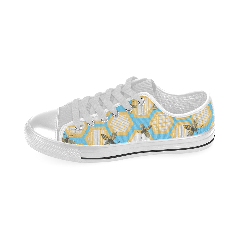 Bee honeycomb pattern Men's Low Top Shoes White