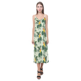 Beautiful parrot palm leaves pattern V-Neck Open Fork Long Dress
