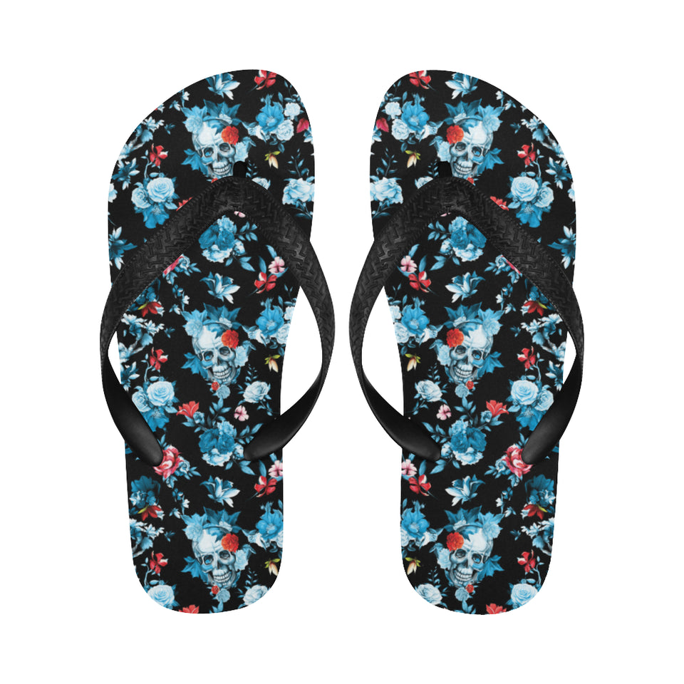 Skull flower roses leave pattern Unisex Flip Flops