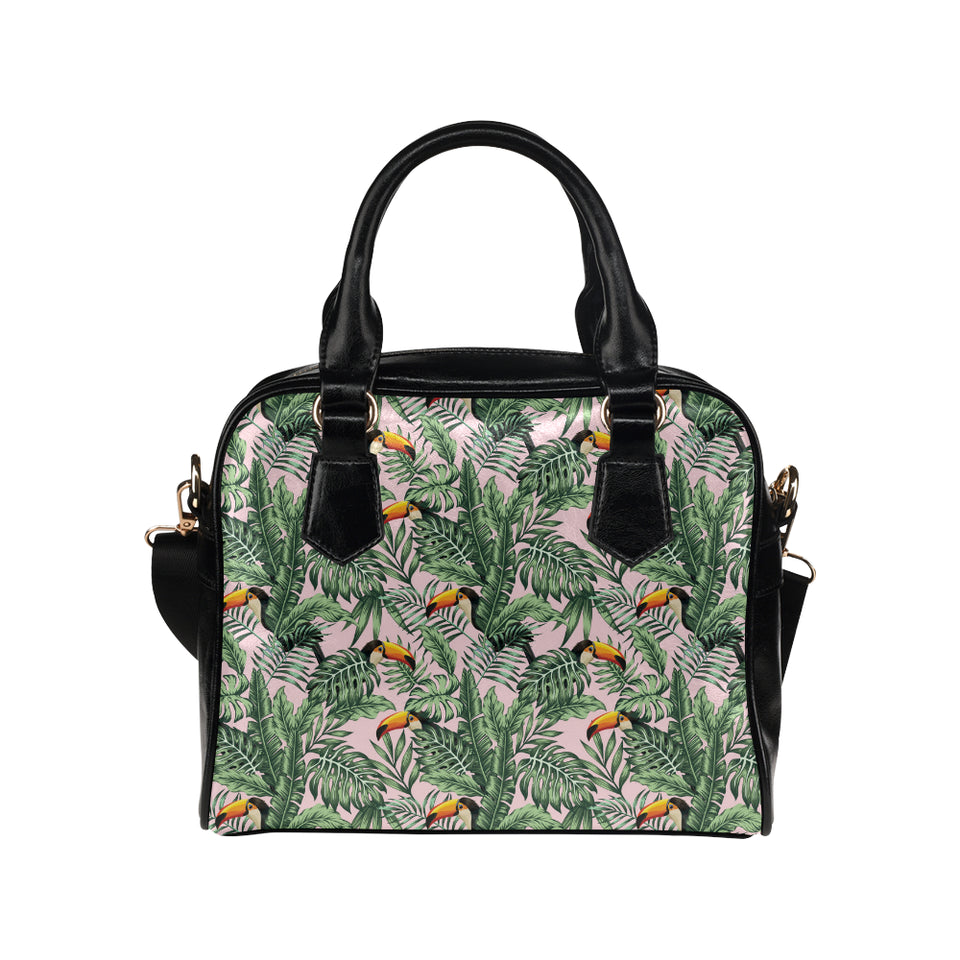 Toucan tropical green jungle palm pattern Shoulder Handbag