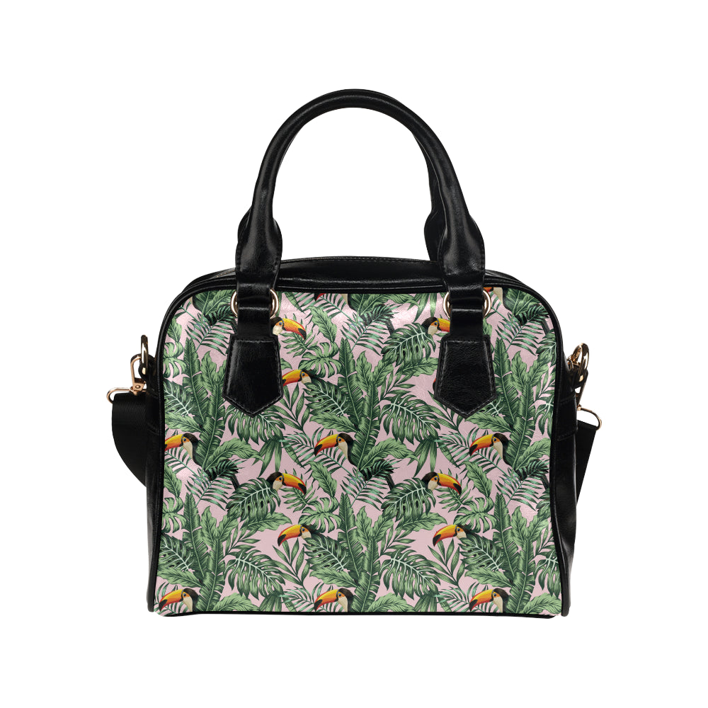 Toucan tropical green jungle palm pattern Shoulder Handbag