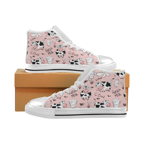 Cows milk product pink background Women's High Top Canvas Shoes White