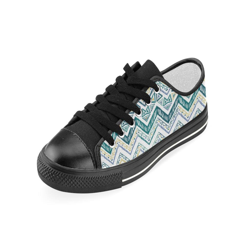 zigzag  chevron paint design pattern Kids' Boys' Girls' Low Top Canvas Shoes Black