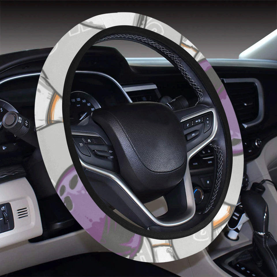 Bowling ball and pin gray background Car Steering Wheel Cover