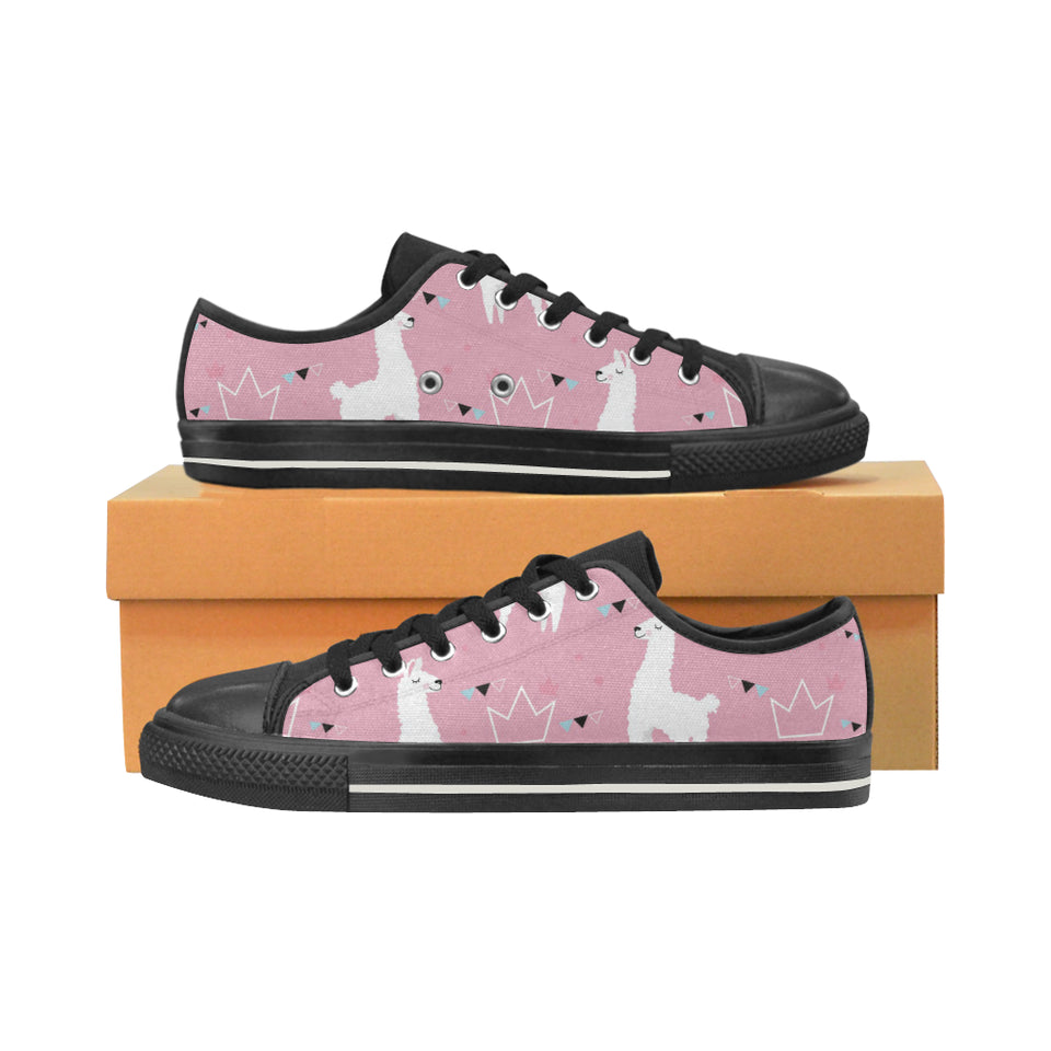 Llama Alpaca pink background Men's Low Top Canvas Shoes Black