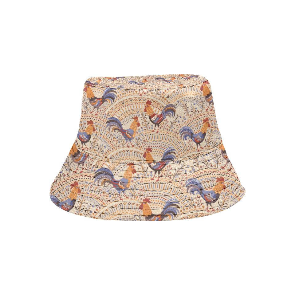 Cute rooster chicken cock floral ornament backgrou Unisex Bucket Hat