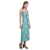 Hand drawn boston terrier dog pattern V-Neck Open Fork Long Dress
