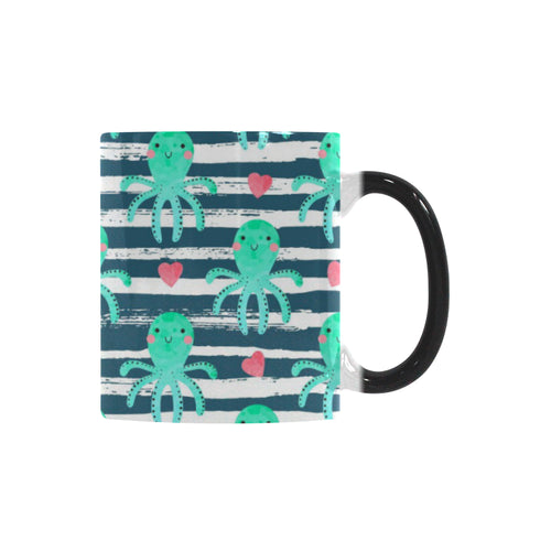 Cute octopuses heart striped background Morphing Mug Heat Changing Mug