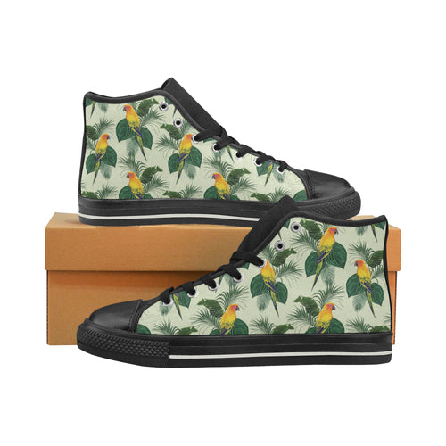 Beautiful parrot palm leaves pattern Women's High Top Canvas Shoes Black