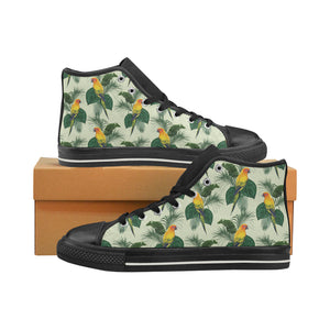 Beautiful parrot palm leaves pattern Women's High Top Canvas Shoes Black