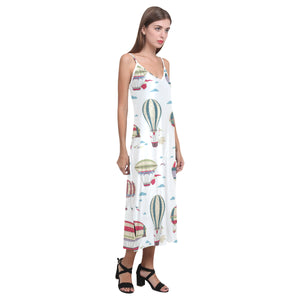 Hot air balloon pattern V-Neck Open Fork Long Dress