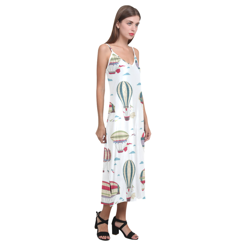 Hot air balloon pattern V-Neck Open Fork Long Dress