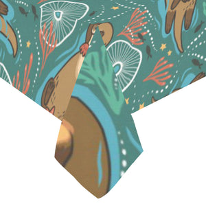 cute brown sea otters ornamental seaweed corals gr Tablecloth