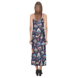 Colorful mushroom pattern V-Neck Open Fork Long Dress
