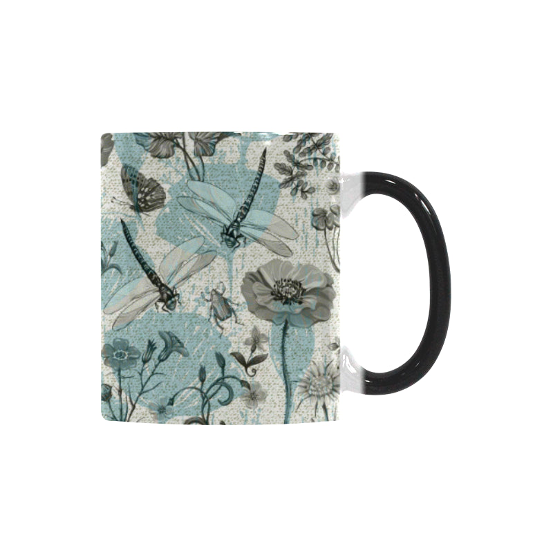 Dragonfly Butterfly Plants insect flower vintage s Morphing Mug Heat Changing Mug