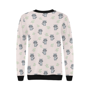 cute raccoons leaves pattern Women's Crew Neck Sweatshirt
