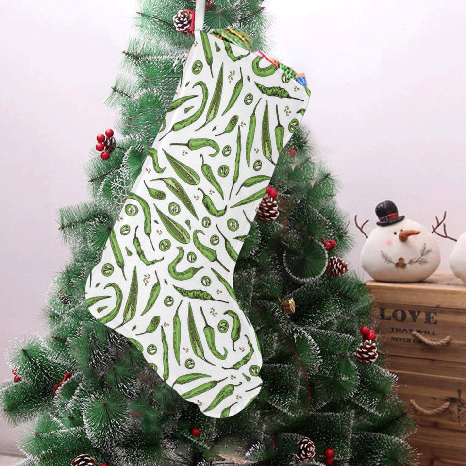 Hand drawn sketch style green Chili peppers patter Christmas Stocking