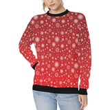 Snowflake pattern red background Women's Crew Neck Sweatshirt