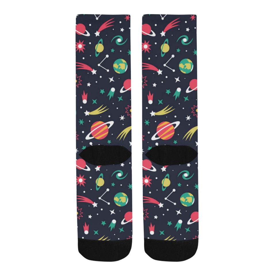 colorful space pattern planet star Crew Socks