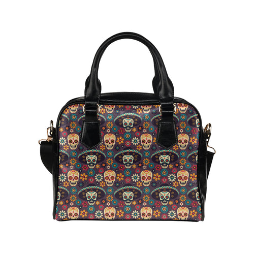 Sugar skulls flower maxican pattern Shoulder Handbag