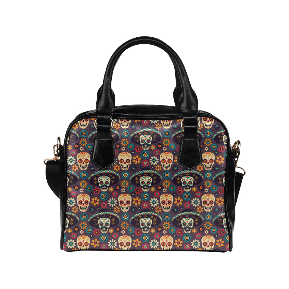 Sugar skulls flower maxican pattern Shoulder Handbag