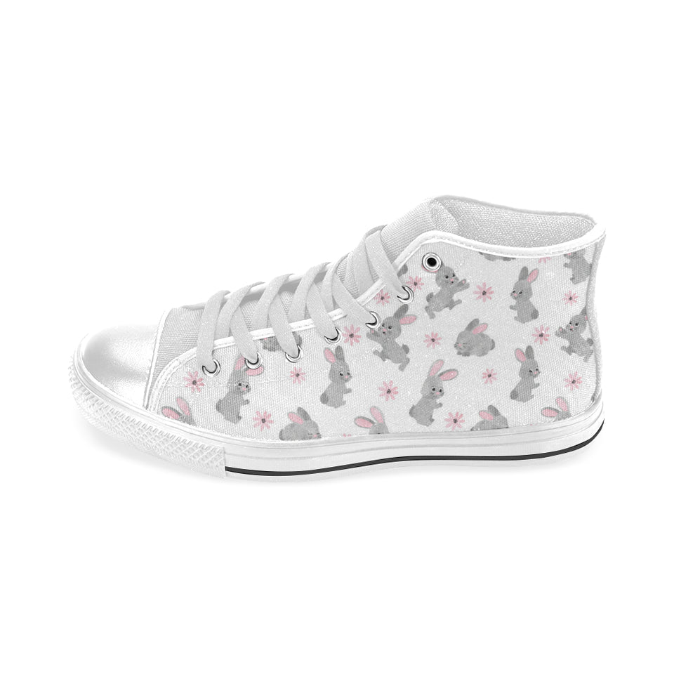 Watercolor cute rabbit pattern Men's High Top Canvas Shoes White