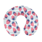 Strawberry pattern blue lines background U-Shaped Travel Neck Pillow