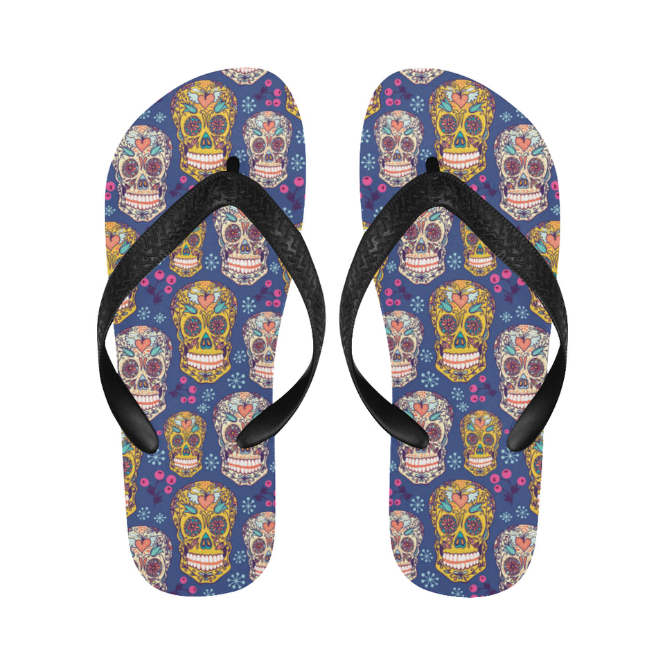 Sugar skull flower pattern Unisex Flip Flops