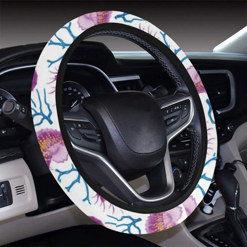 Purple seahorse blue coral pattern Car Steering Wheel Cover