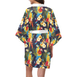 Colorful parrot flower pattern Women's Short Kimono Robe