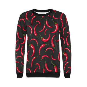 Chili peppers pattern black background Women's Crew Neck Sweatshirt