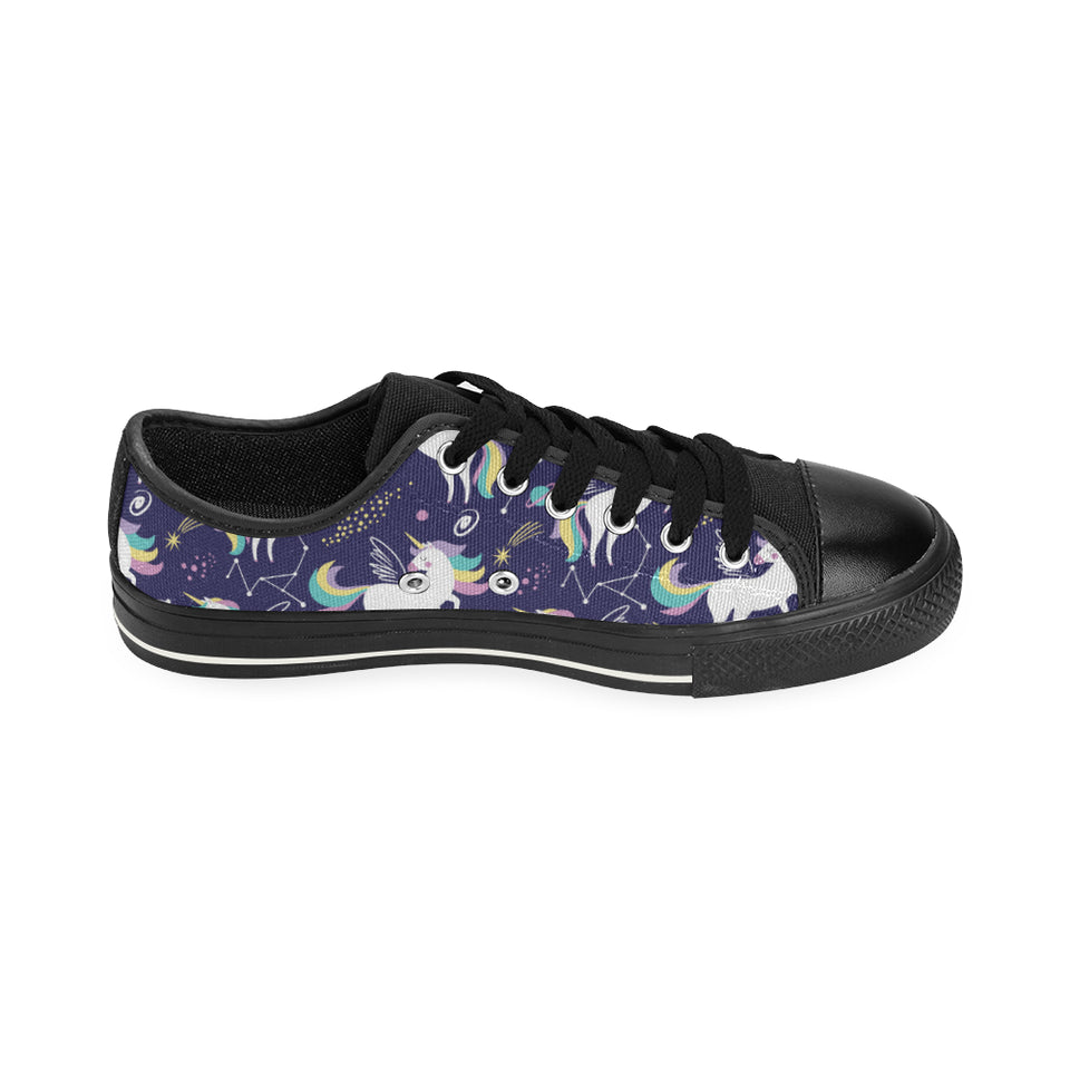 Hand drawn cute unicorn star planet Men's Low Top Canvas Shoes Black