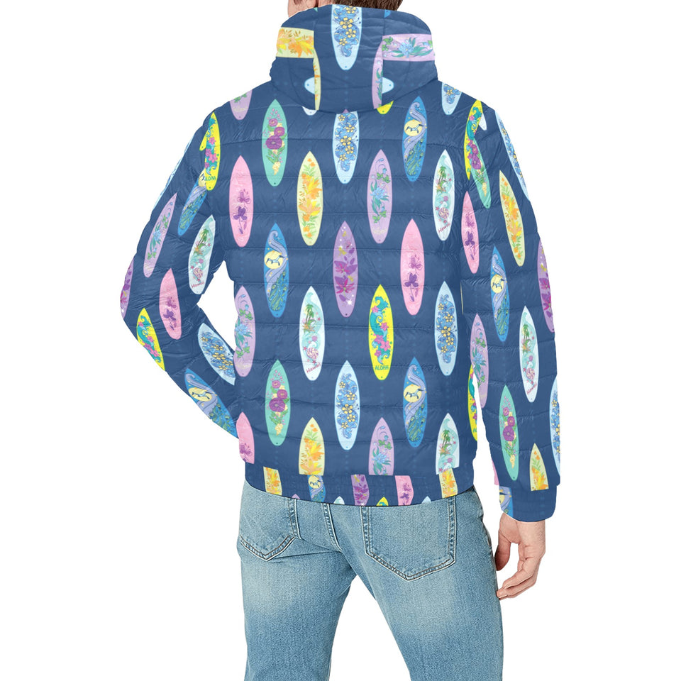 Surfboard Pattern Print Design 03 Men's Padded Hooded Jacket