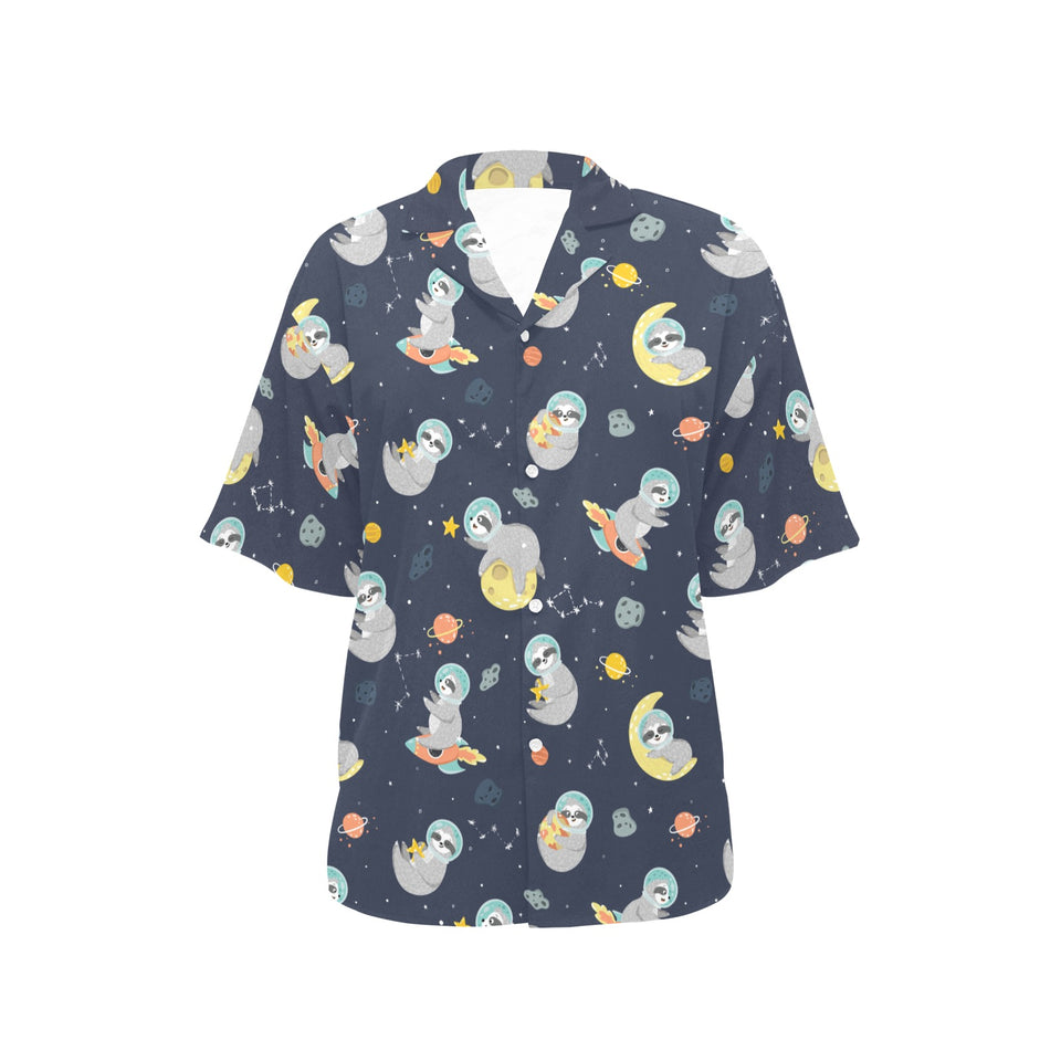 Cute sloth astronaut star planet rocket pattern Women's All Over Print Hawaiian Shirt