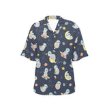 Cute sloth astronaut star planet rocket pattern Women's All Over Print Hawaiian Shirt