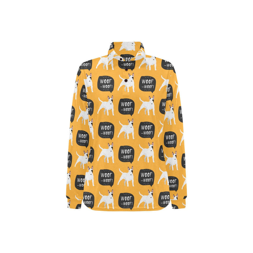 Bull Terrier Pattern Print Design 03 Women's Long Sleeve Polo Shirt