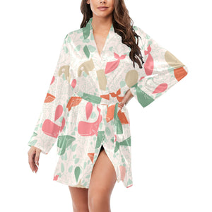 Cute whale pattern Women's Long Sleeve Belted Night Robe