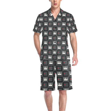 Piano Pattern Print Design 05 Men's V-Neck Short Pajama Set