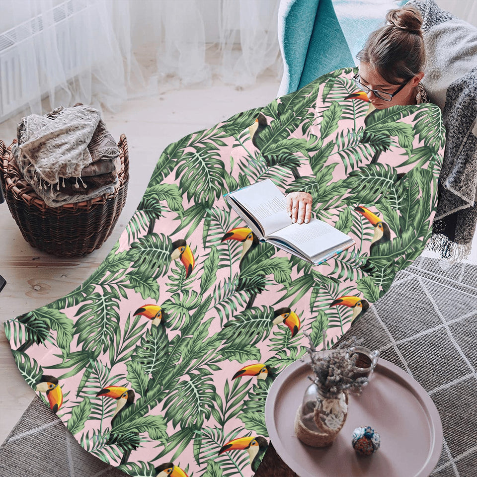 Toucan tropical green jungle palm pattern Blanket Robe with Sleeves