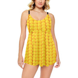 Corn Pattern Print Design 04 Chest Sexy Pleated Two Piece Swim Dress