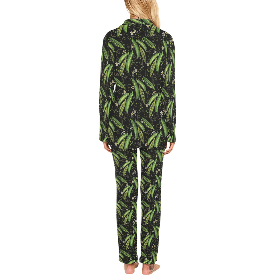 Green Peas Pattern Print Design 02 Women's Long Pajama Set