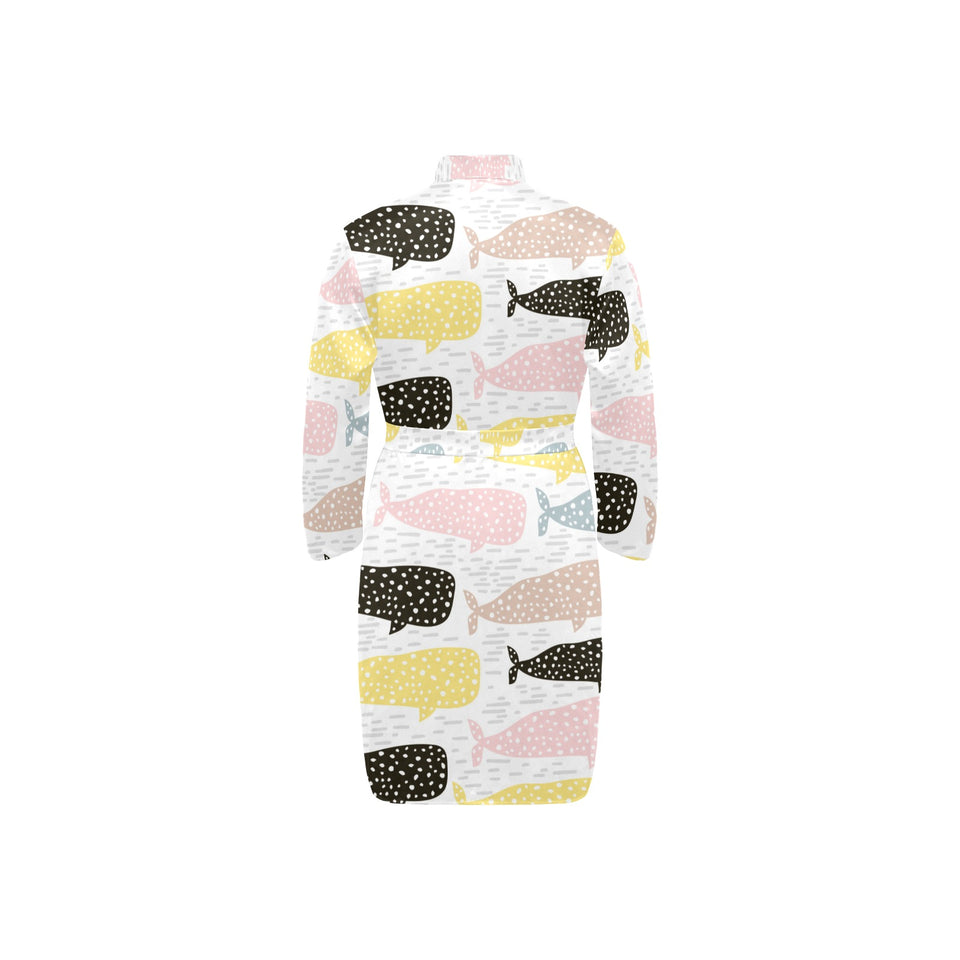 Whale dot pattern Men's Long Sleeve Belted Night Robe