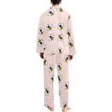 Cute bee flower pattern pink background Men's Long Pajama Set